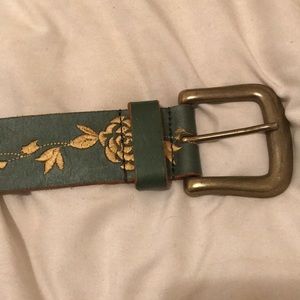 Green leather embroidered belt